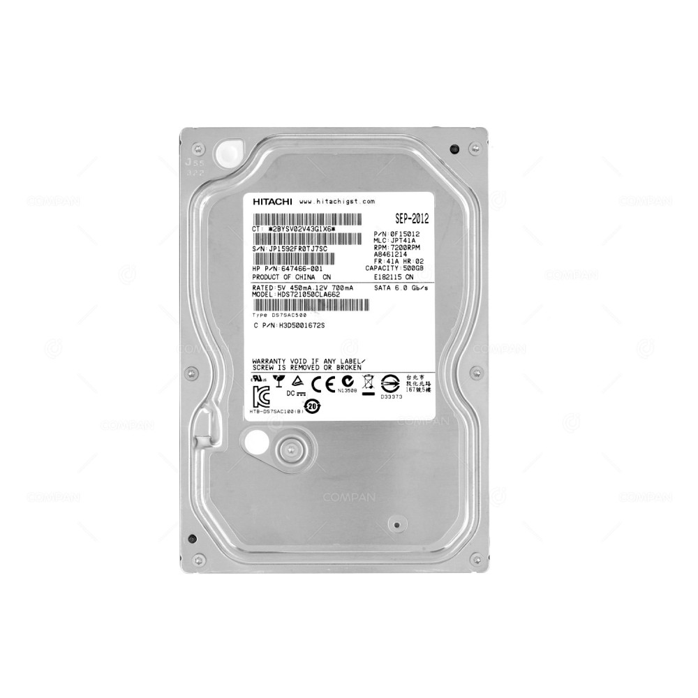 647466-001 HP HARD DRIVE 500GB 7.2K 6G 3.5 LFF SATA HDS721050CLA662